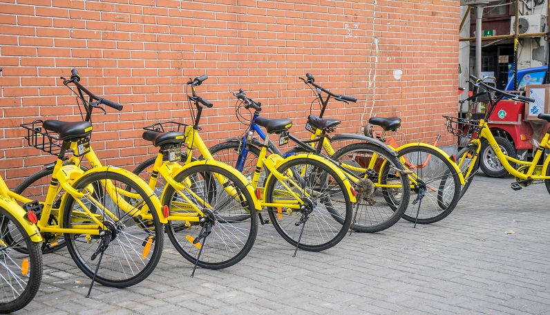 Flickr image of yellow bikes against a wall in China